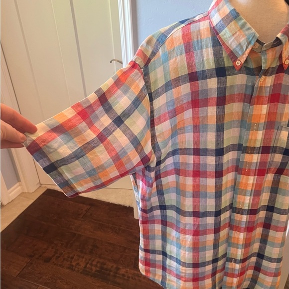 Brooks Brothers 100% Linen Multicolored Check Button Down Men's Shirt Excellent - Picture 4 of 14